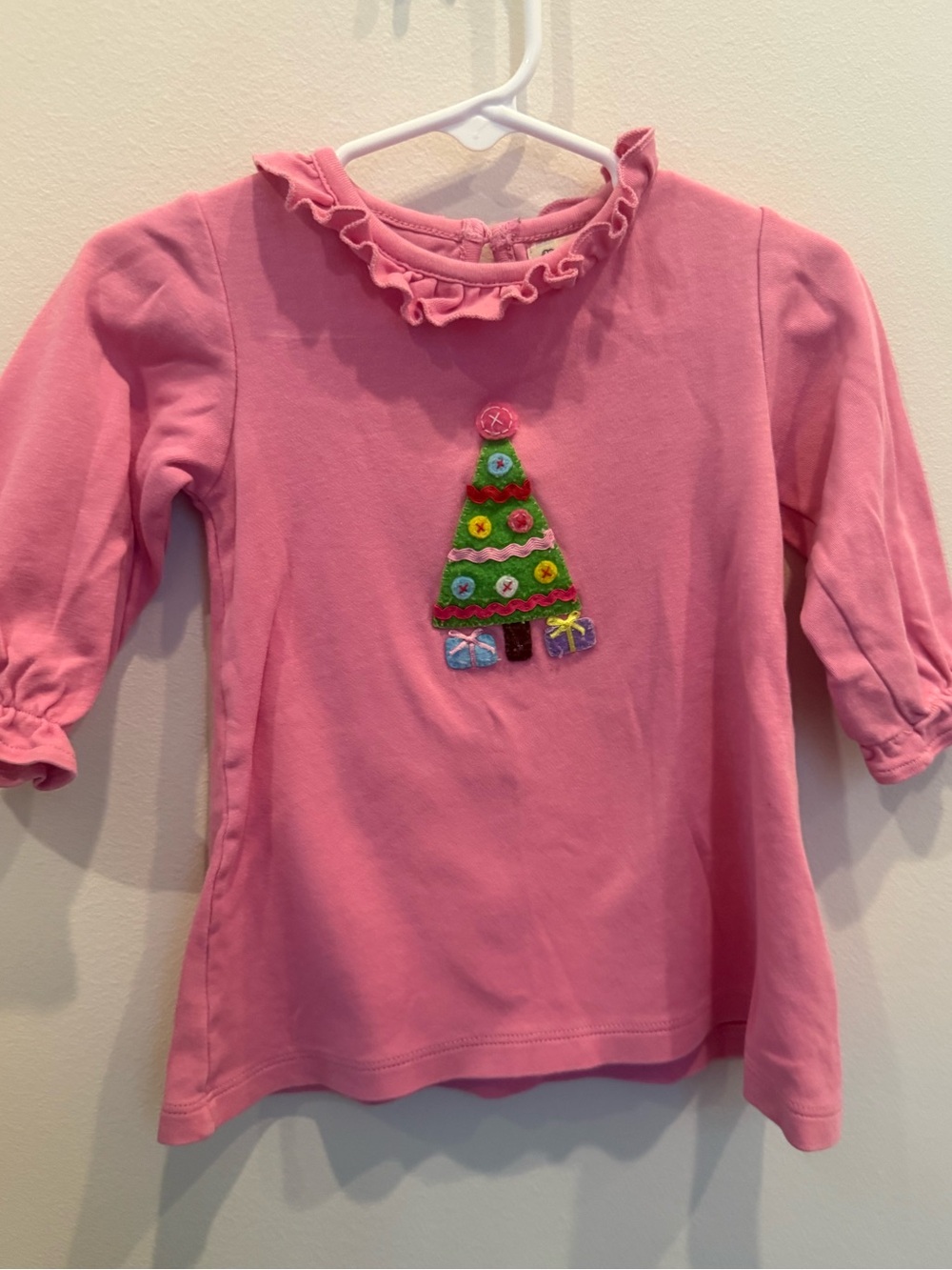 Baby Luigi 24M Pink Christmas Tree Appliqué Top Ruffle Holiday